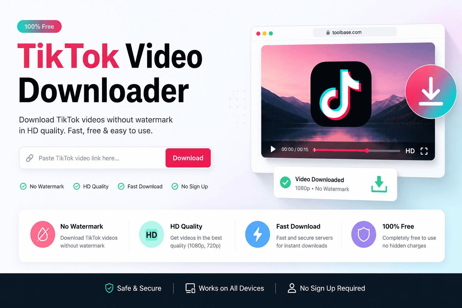 Free TikTok video downloader without watermark – save HD MP4 on phone and PC